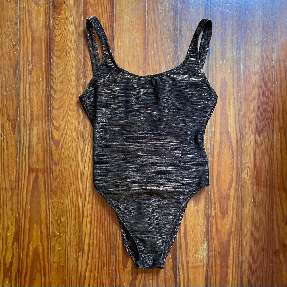 Vintage 90s Bronze Metallic One-Piece Swimsuit